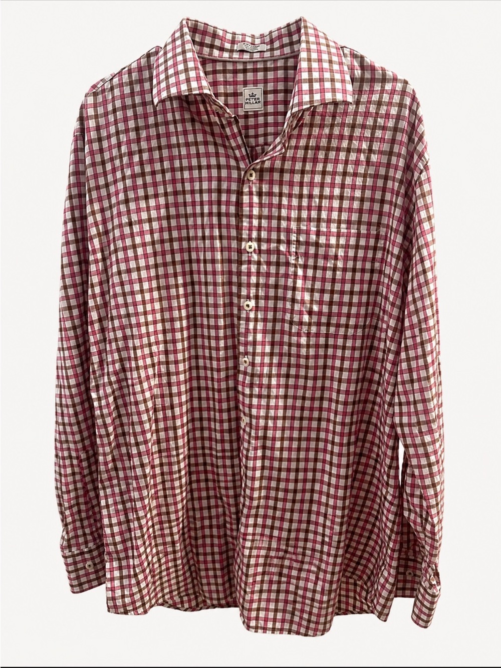 Peter Millar Plaid Button Down Shirt Men’s XL Pink Brown Check Classic Fit